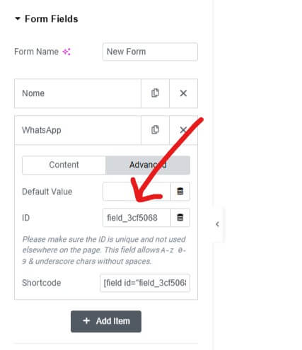 Where to find the field ID on an Elementor form